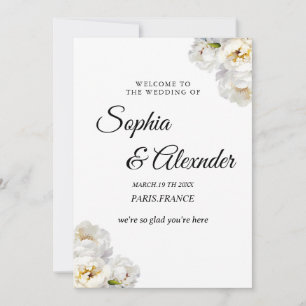 White Peony Floral Wedding Invitation
