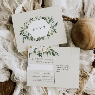 White Peony Floral Wedding Meal Choice RSVP Postcard