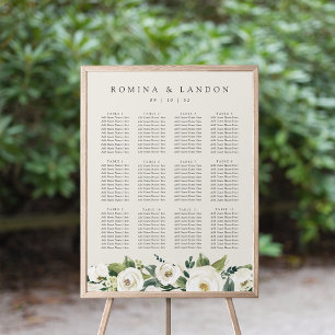 White Peony Floral Wedding Seating Chart