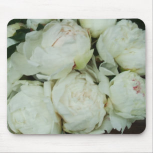 White Peony Flower Buds Mouse Mat