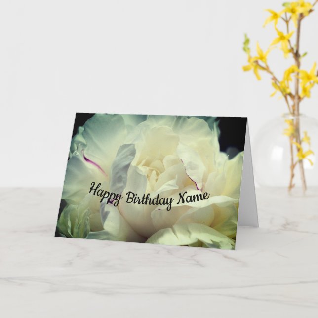 White Peony Flower Petals Personalised Birthday  Card (Yellow Flower)