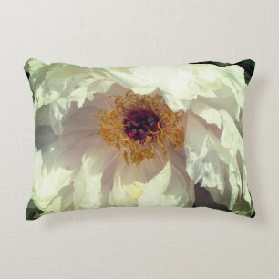 White Peony Flower Petals With Pollen Decorative Cushion