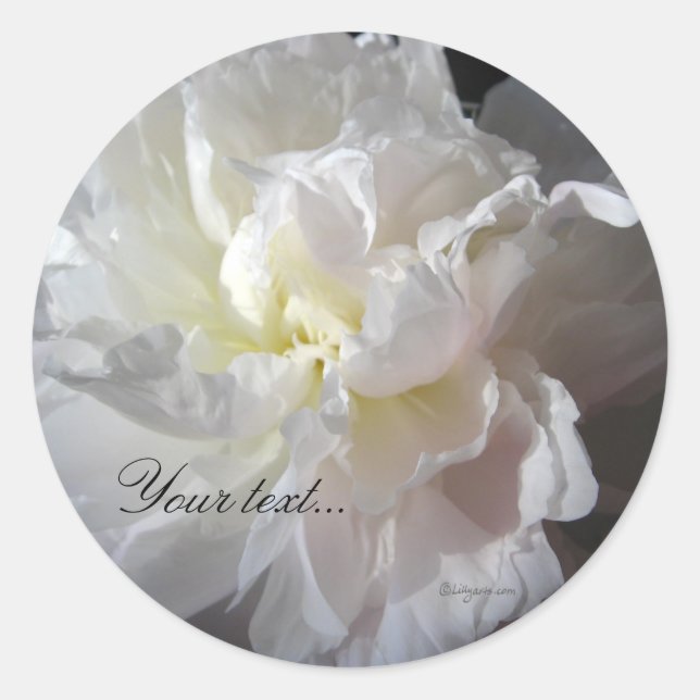 White Peony Flower Wedding Invitation Seals (Front)