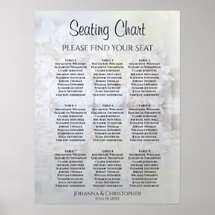 White Peony Flowers 9 Table Wedding Seating Chart