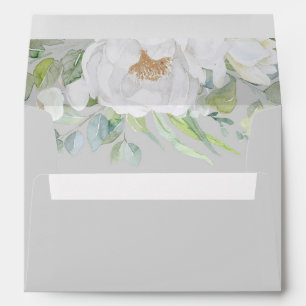 White Peony Flowers and Greenery Elegant Envelope