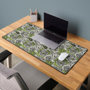 White peony flowers and moths desk mat