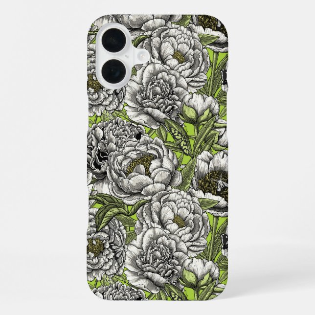 White peony flowers and moths iPhone case (Back)