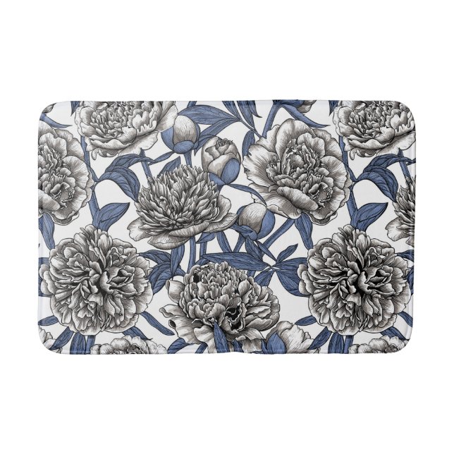 White peony flowers bath mat (Front)