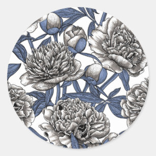 White peony flowers classic round sticker