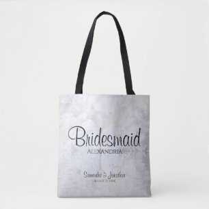White Peony Flowers & Hearts Bridesmaid Wedding Tote Bag