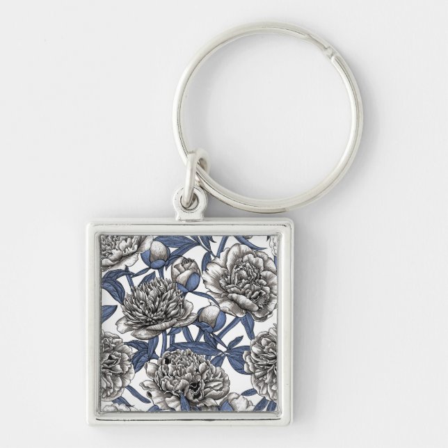 White peony flowers key ring (Front)