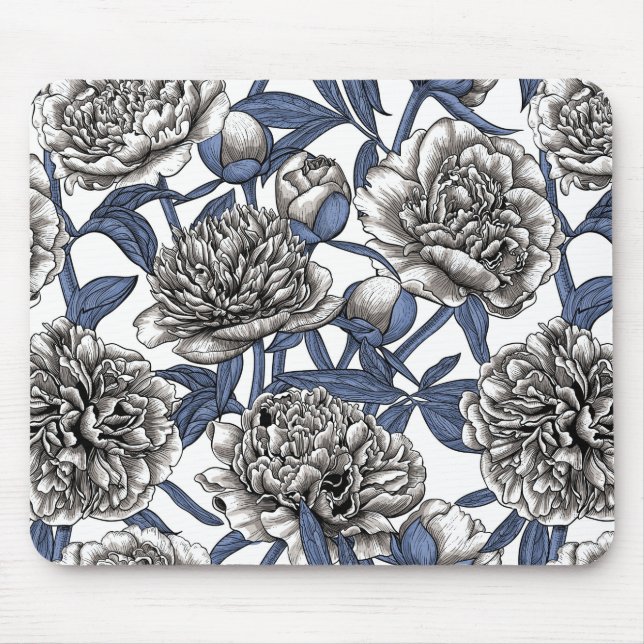 White peony flowers mouse mat (Front)