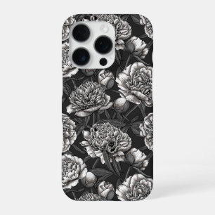 White peony flowers on dark gray iPhone 16 pro case