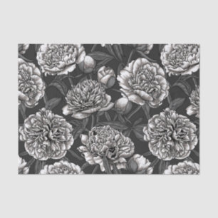 White peony flowers on dark gray tissue paper