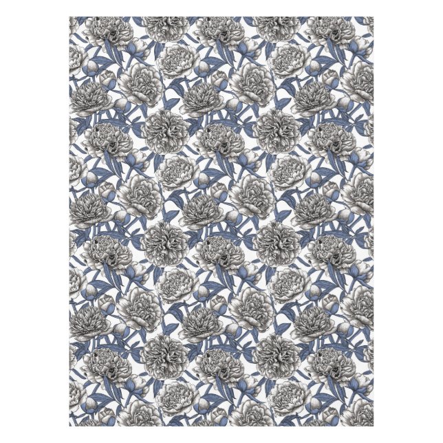 White peony flowers tablecloth (Front)
