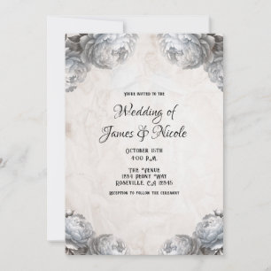 White Peony Flowers Vintage Rustic Wedding  Invitation