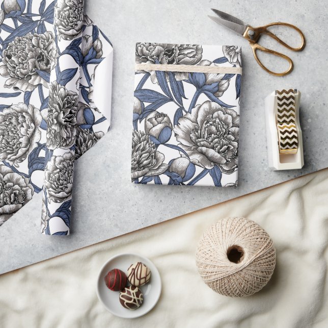 White peony flowers wrapping paper (Crafts)