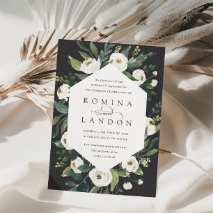 White Peony   Geometric Floral Frame Wedding Invitation