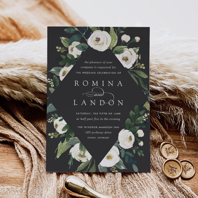 White Peony | Geometric Floral Frame Wedding Invitation (Creator Uploaded)