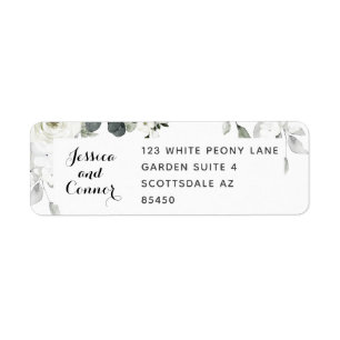 White Peony Greenery Return Address Mailing Label