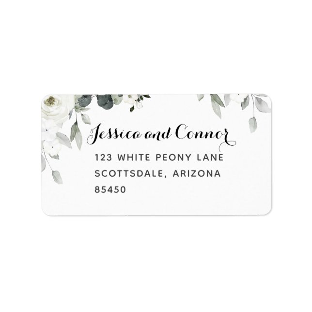 White Peony Greenery Return Wedding Return Address Label (Front)