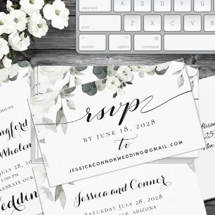 White Peony Greenery Wedding RSVP Online Card