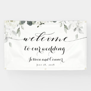 White Peony Greenery Welcome To Our Wedding Banner