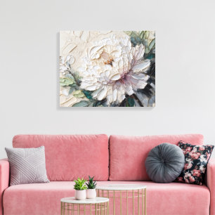 White Peony Impasto Art Canvas Print