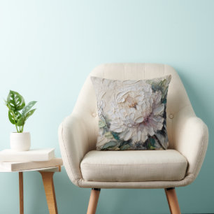 White Peony Impasto Art Cushion