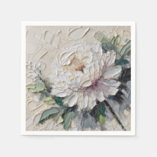White Peony Impasto Art Napkin