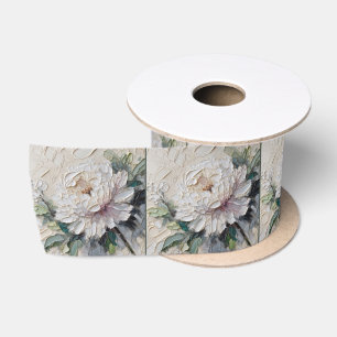 White Peony Impasto Art Satin Ribbon
