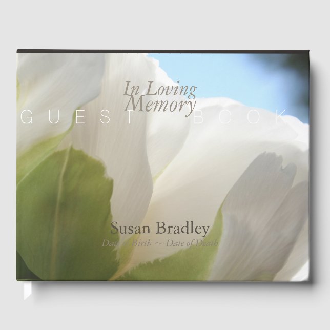 White Peony In Loving Memory Funeral Guest Book (Front)