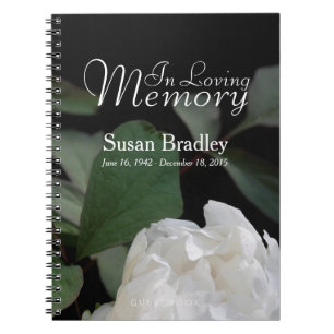 White Peony In Loving Memory Memorial GuestBook Notebook