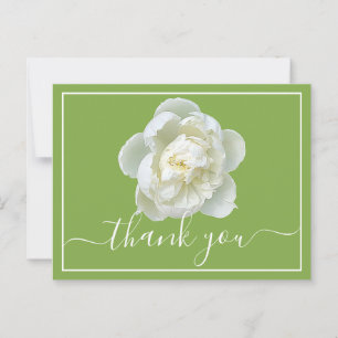 White Peony Lime Green Background Thank You Postcard