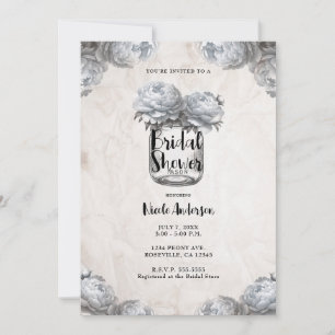 White Peony Mason Jar Rustic Bridal Shower Invitation