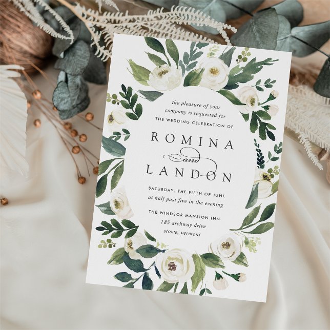 White Peony | Oval Frame Floral Wedding Invitation (Creator Uploaded)