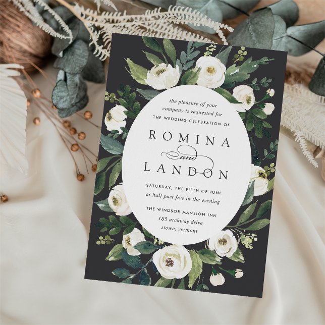 White Peony | Oval Frame Floral Wedding Invitation (Creator Uploaded)