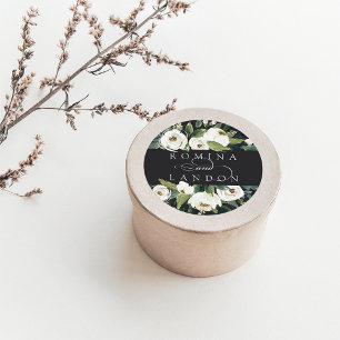 White Peony   Personalised Floral Wedding Classic Round Sticker