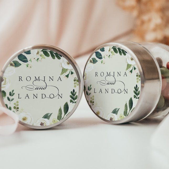 White Peony | Personalised Floral Wedding Classic Round Sticker (Creator Uploaded)
