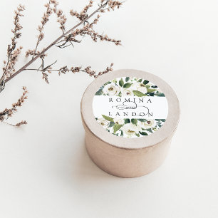 White Peony   Personalised Floral Wedding Classic Round Sticker