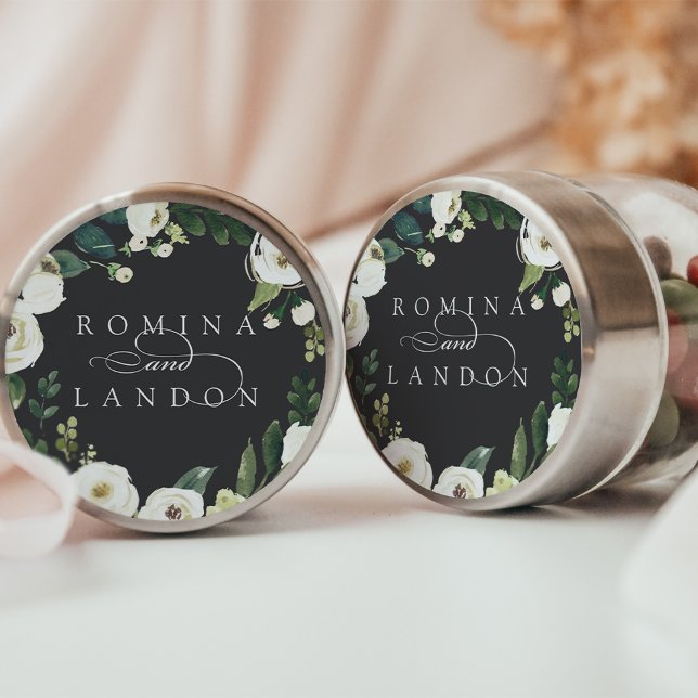 White Peony | Personalised Floral Wedding Classic Round Sticker (Creator Uploaded)