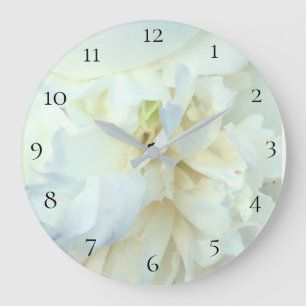 *~* White Peony Photo with Blue Tinge Large Clock