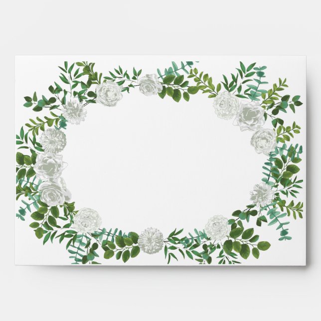 White Peony & Rose Floral Wedding Envelope (Front)