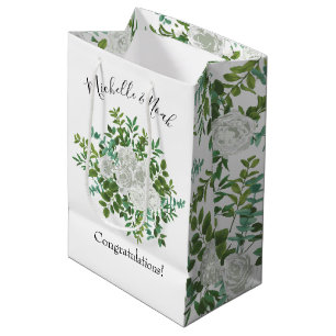 White Peony & Rose Floral Wedding Medium Gift Bag