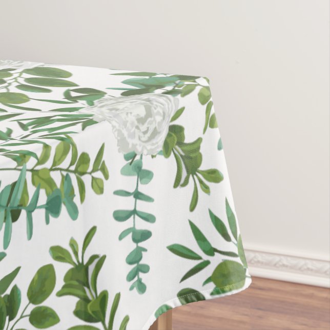 White Peony Rose Floral Wedding Tablecloth (In Situ)