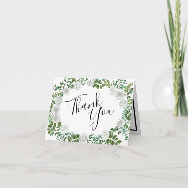 White Peony & Rose Floral Wedding Thank You Cards (Front)