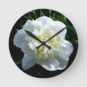 White peony round clock