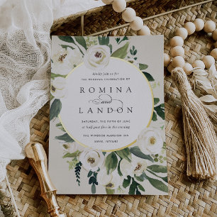 White Peony   Round Floral Frame Wedding