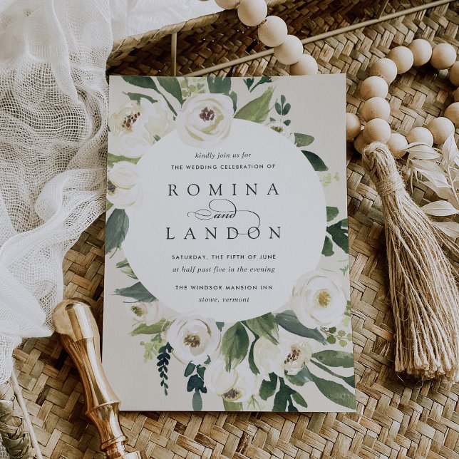 White Peony | Round Floral Frame Wedding Invitation (Creator Uploaded)