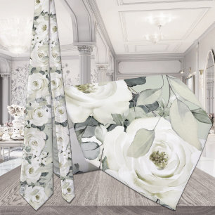 White Peony Silver Eucalyptus Wedding Sage Green Tie